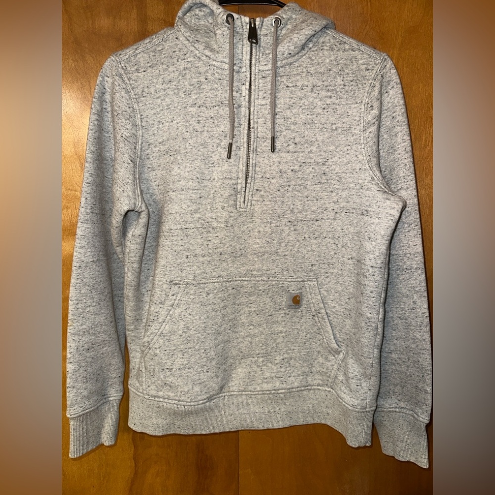 Carhartt Sweatshirt Women's S 4/6 Gray Fleece Hoodie Zip Pocket Cotton Outdoor